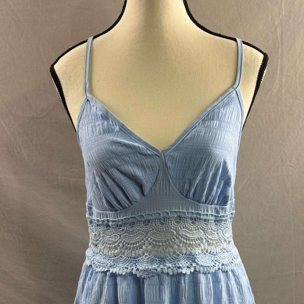 Boho Hollow Out Lace Backless Maxi Dress Blue - Picture 5 of 8